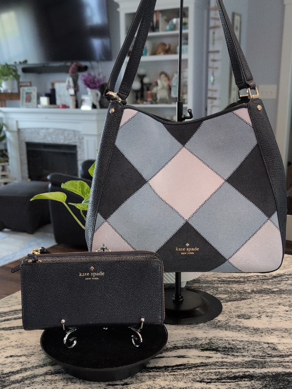 kate spade Navy Patchwork Argyle Shoulder Bag with Matching Wallet